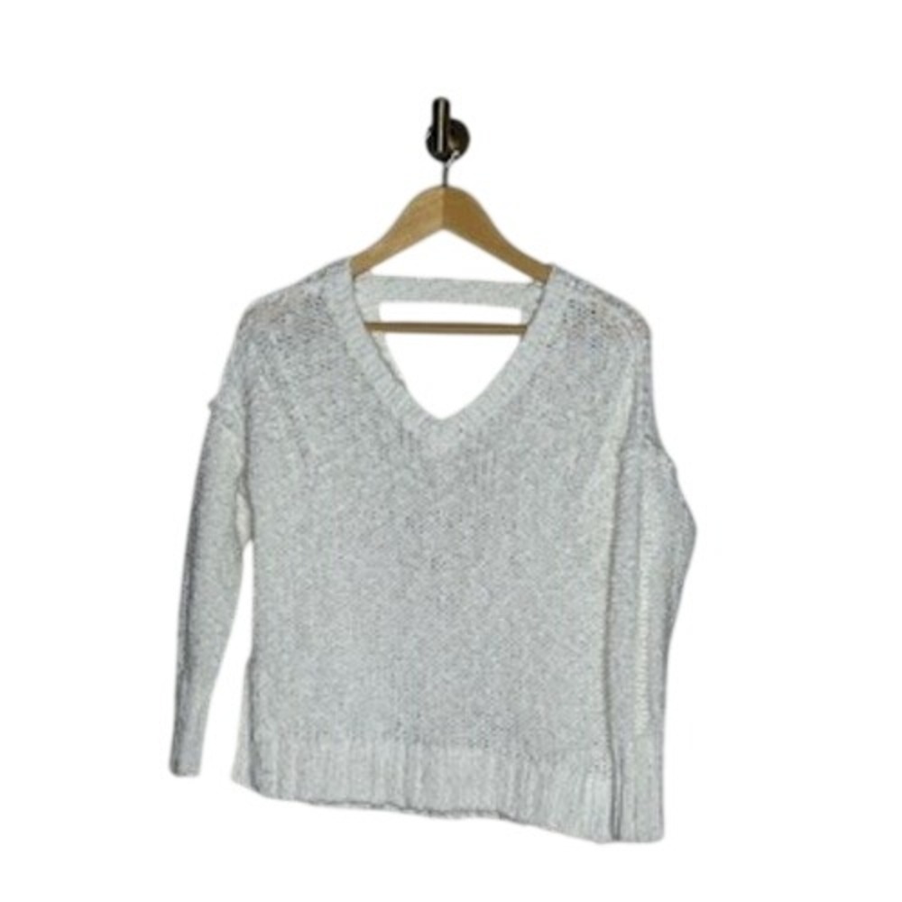 Hollister White Open Back V Neck Knit Sweater Coastal Boho